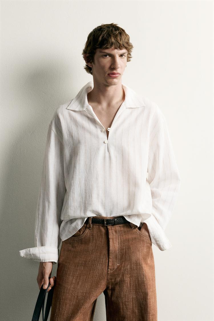 Camisa polo algodon lino rayas