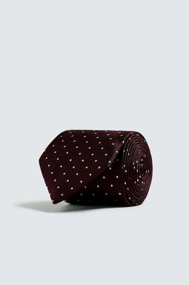 100% SILK JACQUARD TIE - Burgundy by Zara