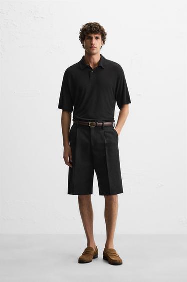 VISCOSE/LINEN POLO SHIRT - Black by Zara