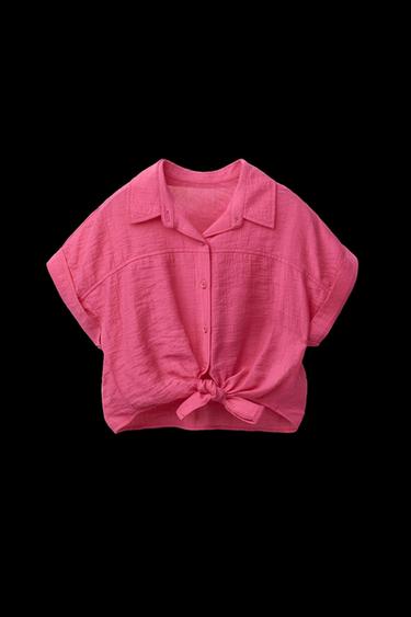 TEXTURED SHIRT WITH KNOT - Fuchsia by Zara - Image 0