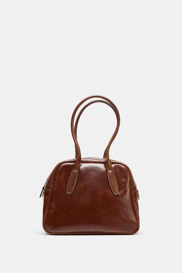 LEATHER BOWLING BAG - Dark tan by Zara