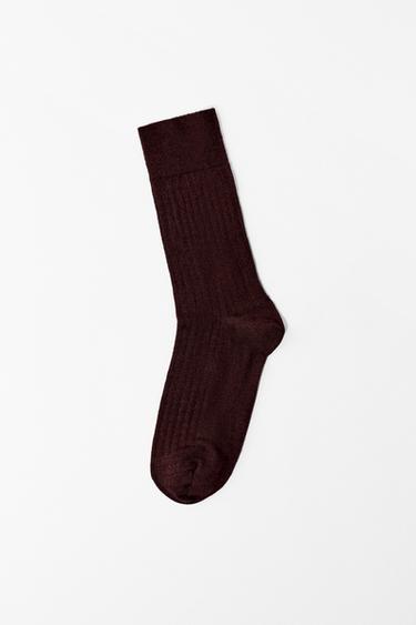 Zara WOOL BLEND RIB SOCKS - Maroon
