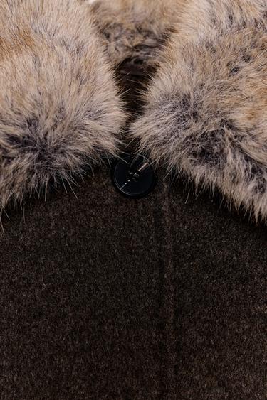 MANTEAU AVEC LAINE COL EFFET FOURRURE - Kaki foncé de Zara - Image 8