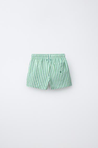 6-14 ANS/ SHORT DE BAIN SEERSUCKER À RAYURES - Vert de Zara - Image 1