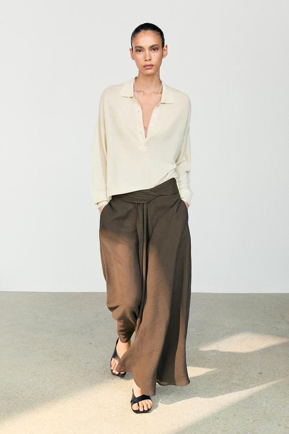 Falda pantalón semitransparente con lino - 763 de Zara - Imagen 0
