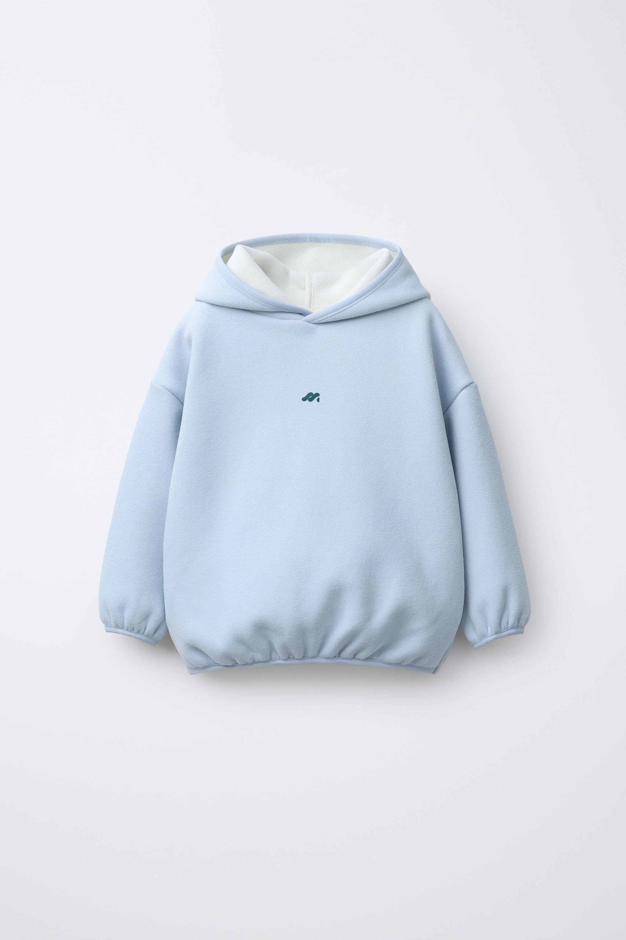 HOODIE FLEECE LINED WITH LOGO - Blue | ZARA United States