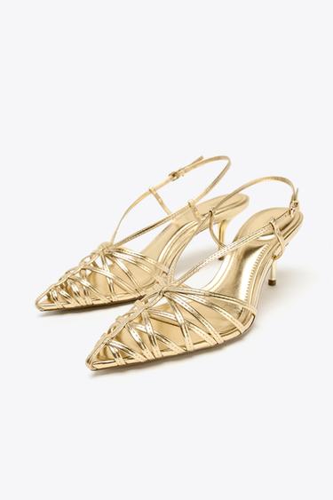 METALLIC-EFFECT HEEL SLINGBACK SHOES - Gold de Zara - Image 3
