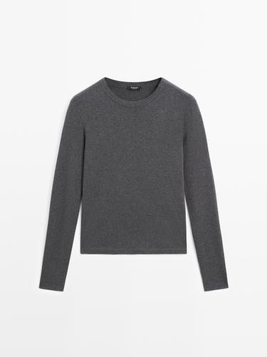 Zara Ribbed long sleeve melange T-shirt - Anthracite grey