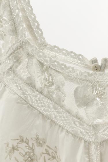 LIMITED EDITION EMBROIDERED LACE STRAPPY TOP - Oyster-white by Zara - Image 4