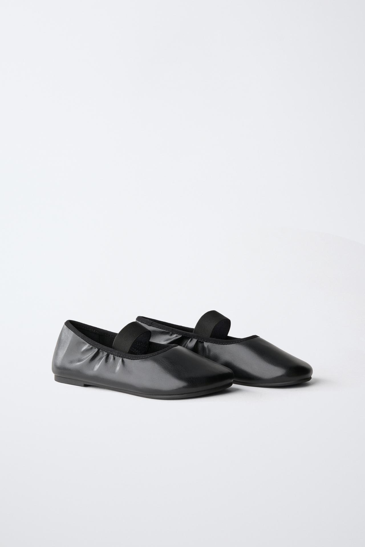 GATHERED BALLERINA FLATS — Black