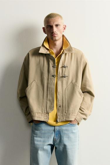 Zara RELAXED FIT FROG FASTENING JACKET - taupe brown
