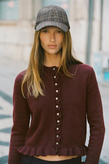 RUFFLED KNIT CARDIGAN - Burgundy by Zara