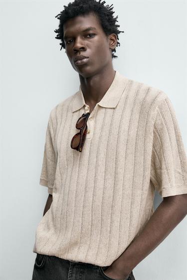POLO EN MAILLE CANNELÉE - Écru de Zara - Image 5