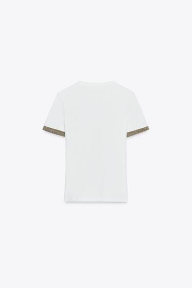 METALLIC THREAD T-SHIRT - White by Zara - Image 4