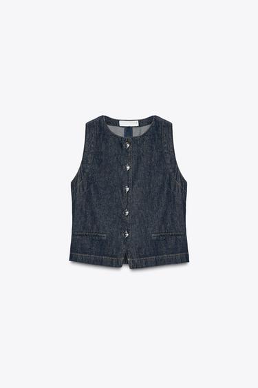 Zara Z1975 FITTED DENIM VEST - Blue - Image 0