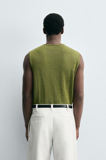 GILET EN MAILLE AVEC LIN - Vert olive de Zara - Image 2