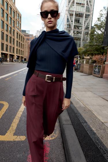 DARTED TROUSERS WITH BELT - Burgundy by Zara - Image 2