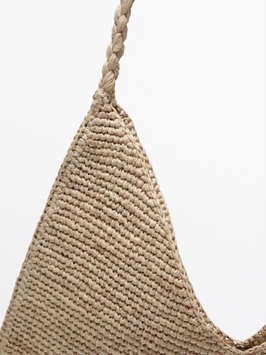 Zara Raffia tote bag - Light beige - Image 0