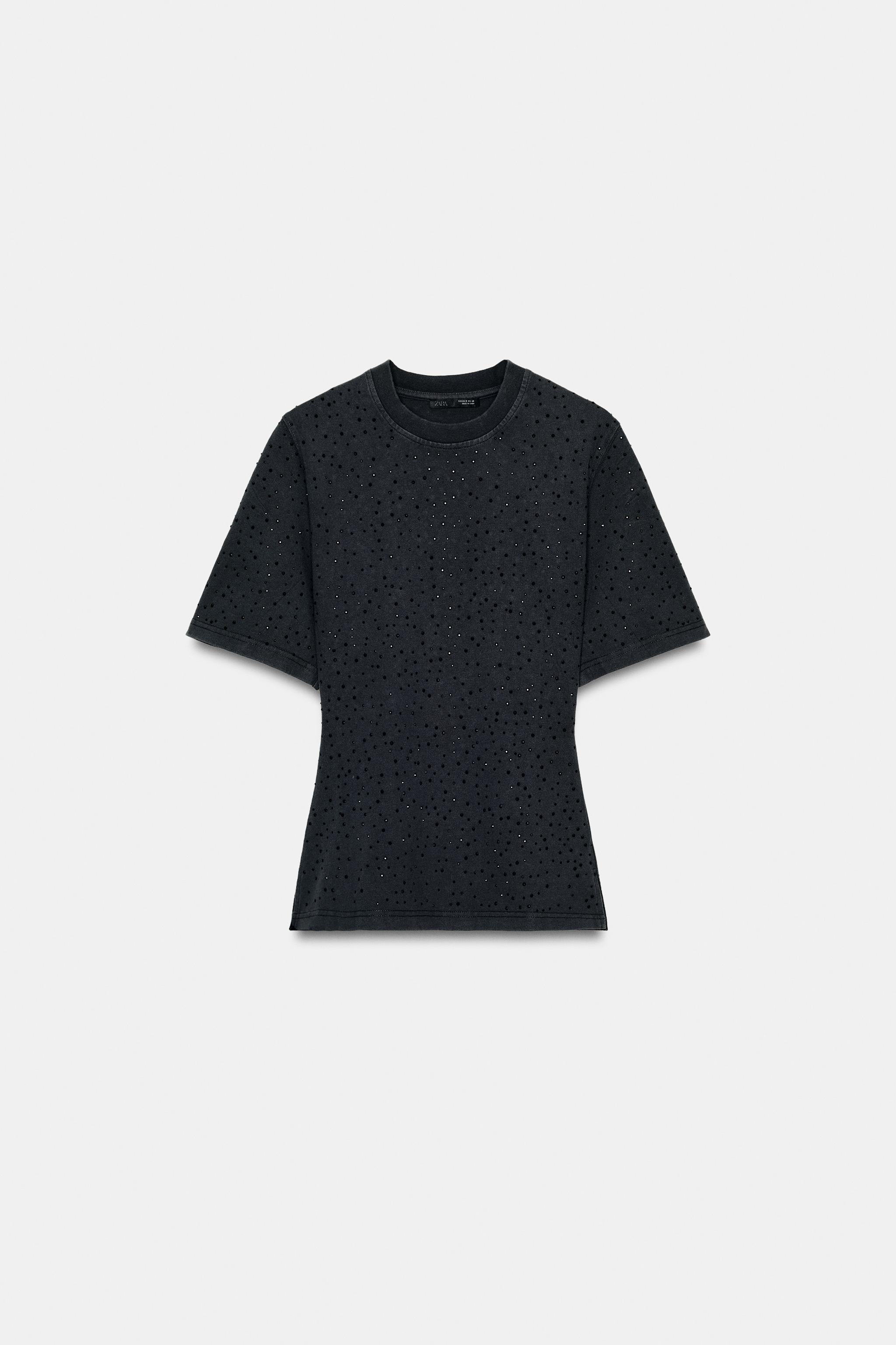 ラインストーンショートスリーブTシャツ - ブラック | ZARA Japan / 日本