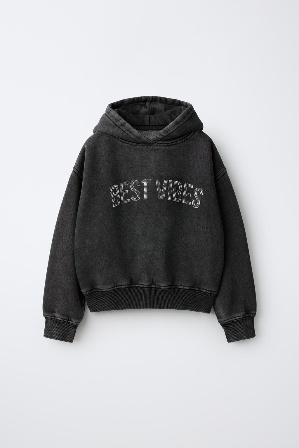WASHED EFFECT RHINESTONE HOODIE