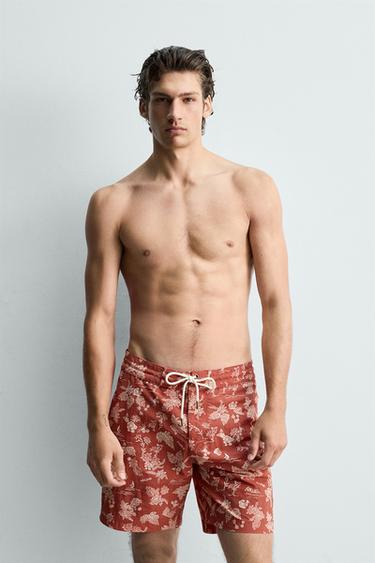 MAILLOT DE BAIN LONG À IMPRIMÉ FLORAL - Rouge clair de Zara - Image 1