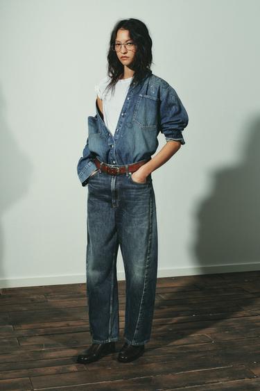 JEAN TRF BAGGY BARREL TAILLE NORMALE - Bleu de Zara