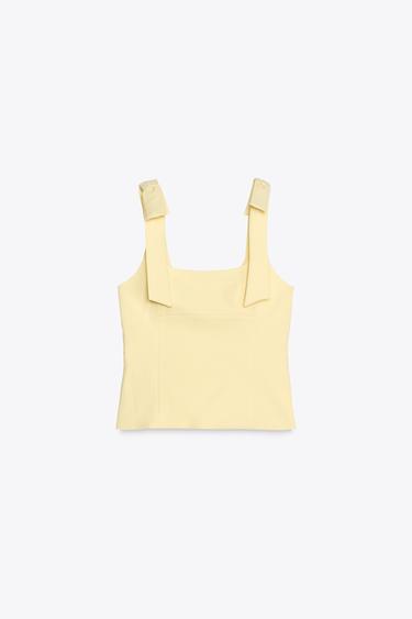 STRETCH TOP WITH BOWS - Light yellow by Zara