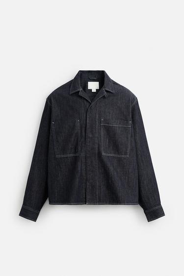 TOPSTITCHED DENIM SHIRT - Blue by Zara - Image 6