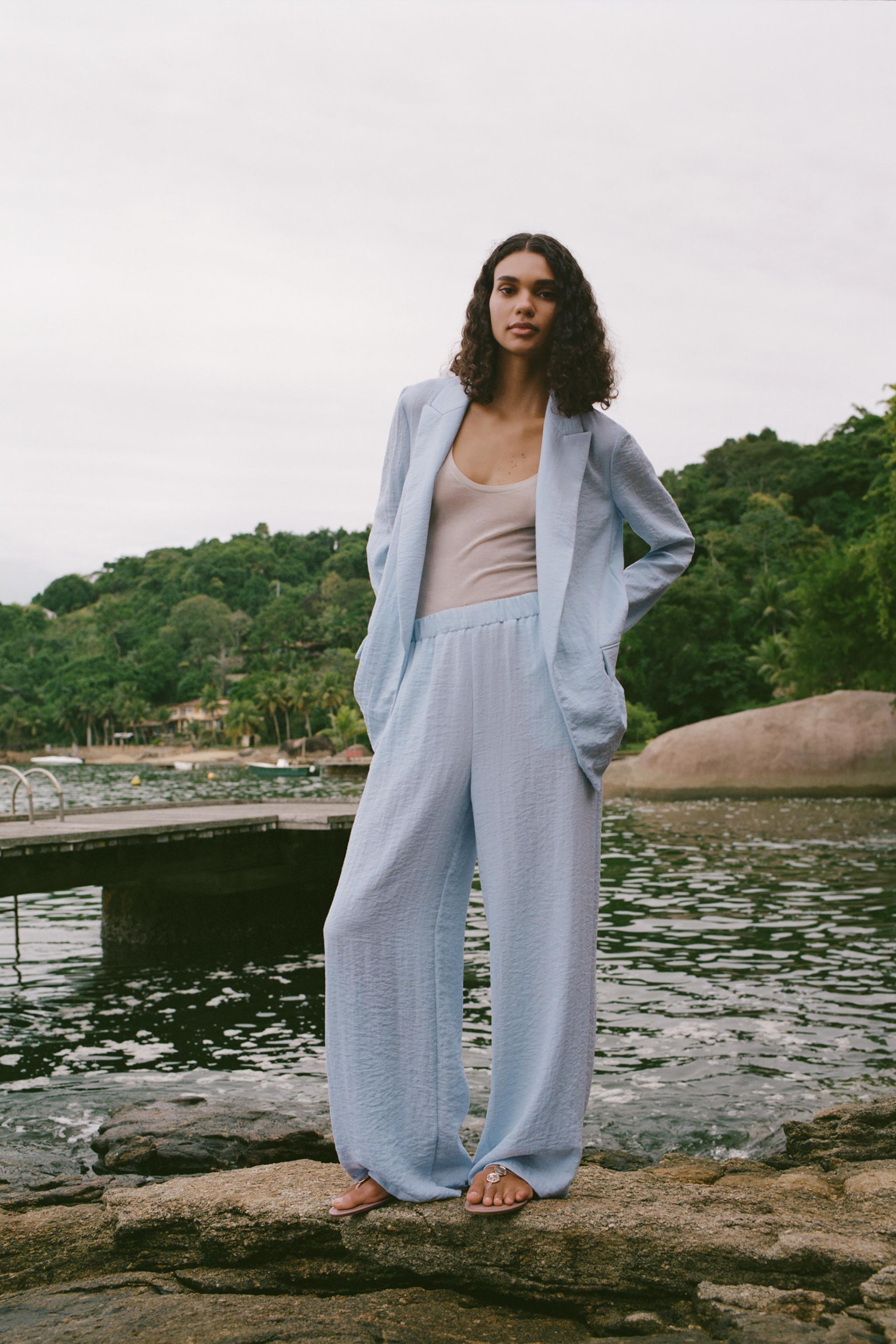 WRINKLE EFFECT WIDE LEG PANTS - Light blue | ZARA Canada