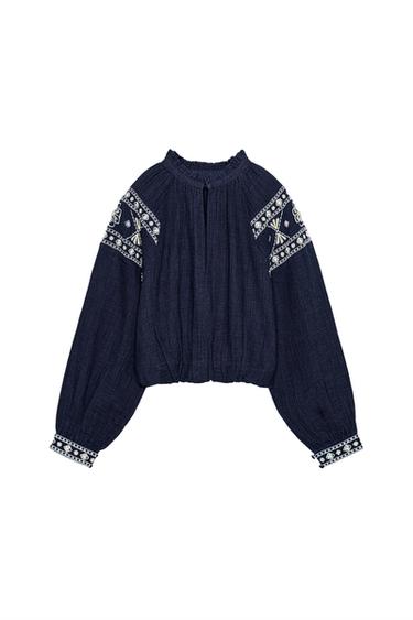 CHEMISE GLOBO BRODÉE - Bleu marine de Zara