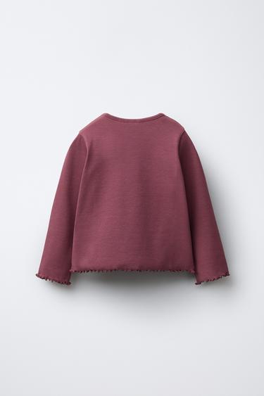 RIBBED T-SHIRT WITH HEART DETAIL - Brown by Zara - Image 1