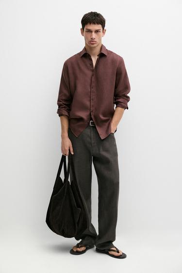 Camisa slim fit 100% lino - Granate oscuro de Zara