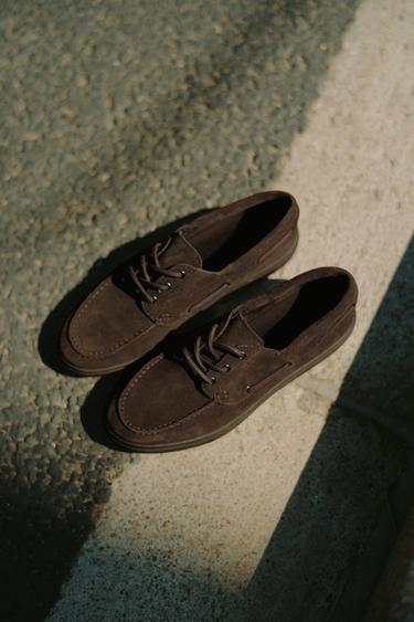 Zara 休閒真皮船型鞋 - 棕色