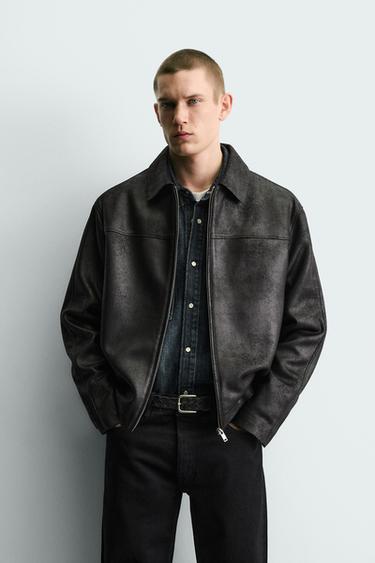 WASHED LEATHER EFFECT JACKET - Black by Zara