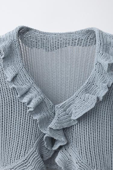 GILET EN MAILLE À VOLANT - Bleu / Gris de Zara - Image 2