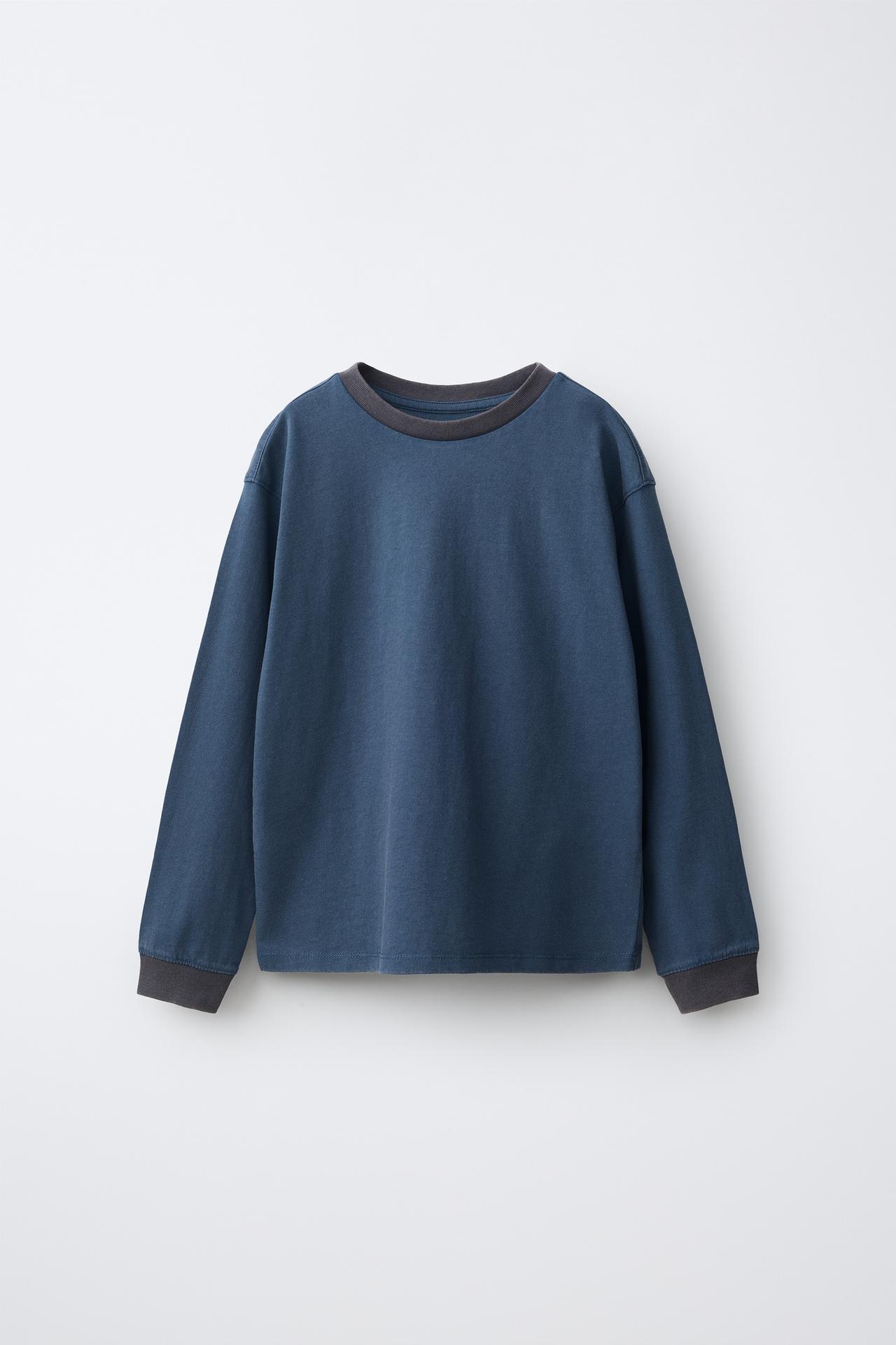 CONTRAST DETAIL T-SHIRT — Blue / Gray