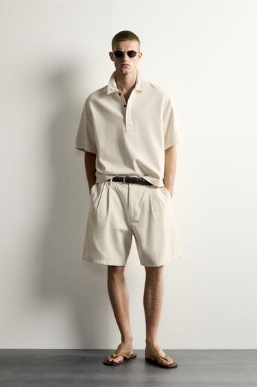STRIBEDE BERMUDASHORTS MED VID PASFORM OG LÆG - råhvid fra Zara