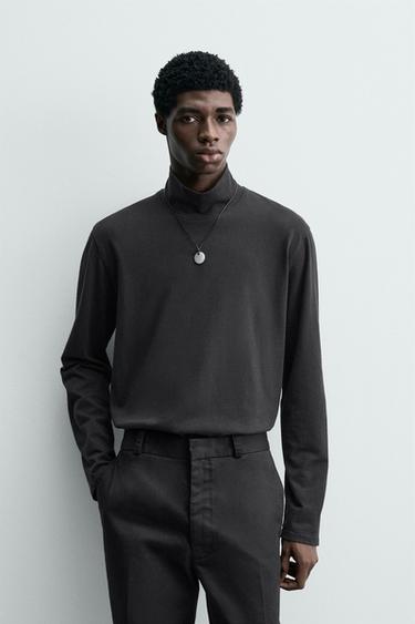 T-SHIRT À COL CHEMINÉE - Bleu marine foncé de Zara