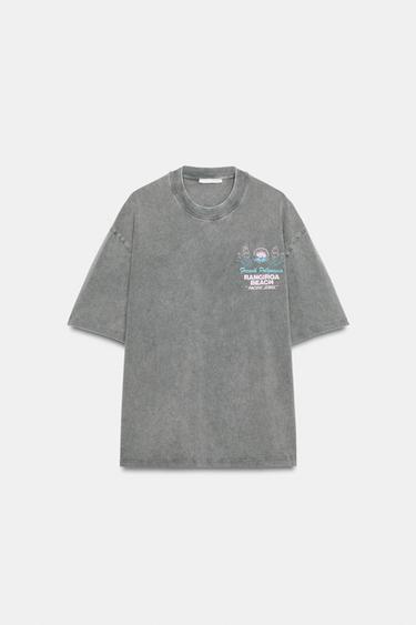 FADED-EFFECT TEXT T-SHIRT - Anthracite grey by Zara