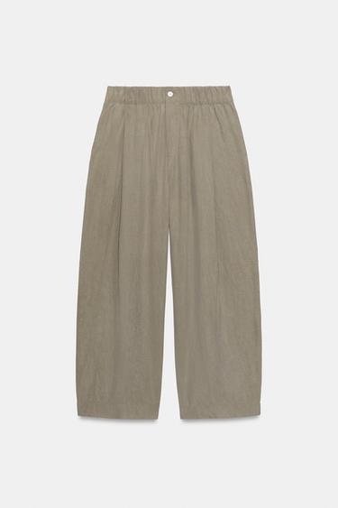ANKLE-LENGTH FLOWING TROUSERS - Brown / Taupe by Zara - Image 4