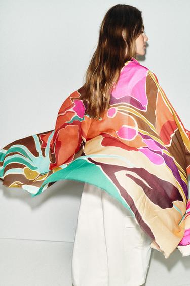 MODAL SILK PRINTED SCARF - Multicoloured by Zara