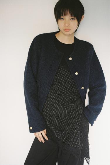 BOUCLÉ JACKET - Navy blue by Zara