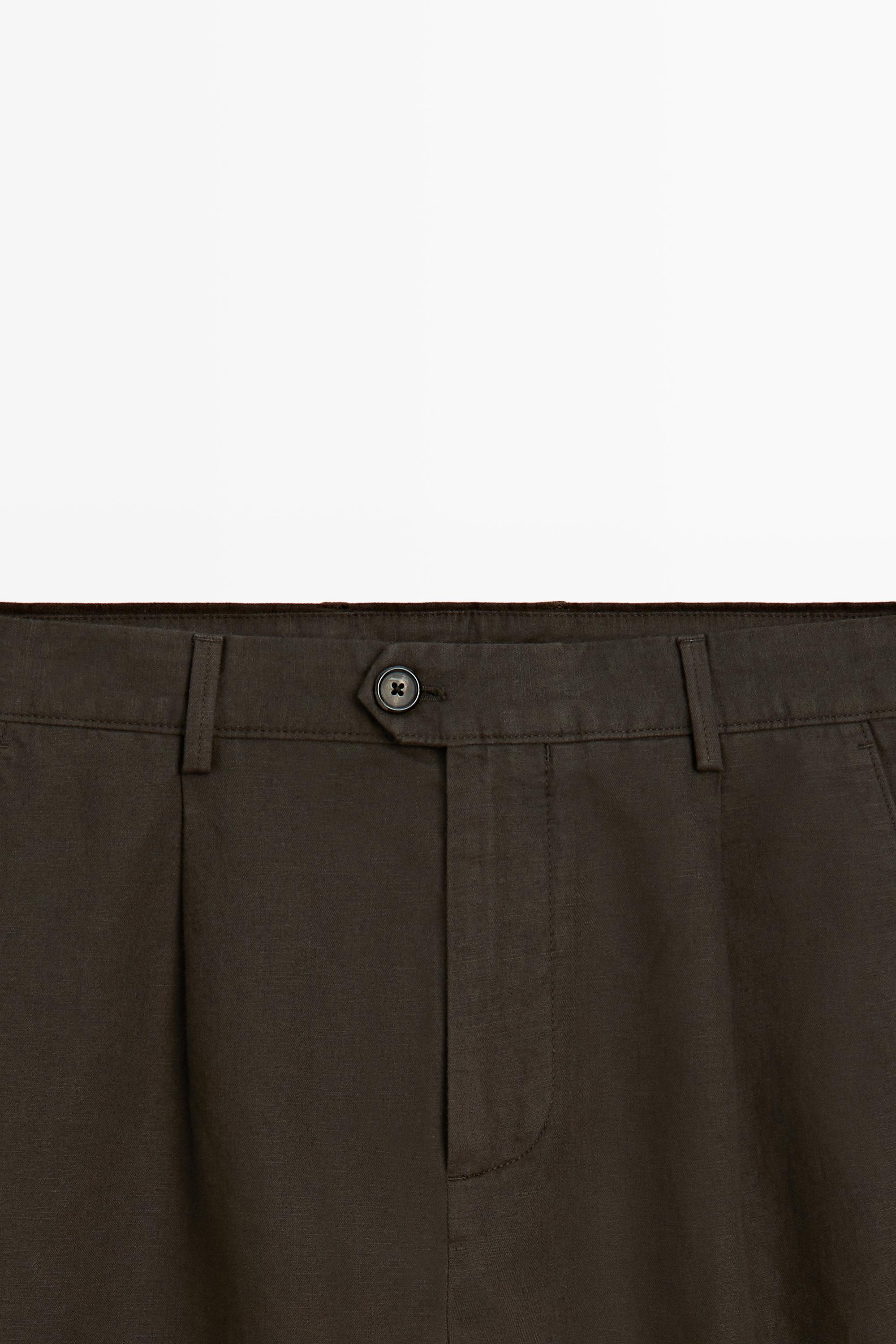 Straight-leg linen and cotton trousers with darts
