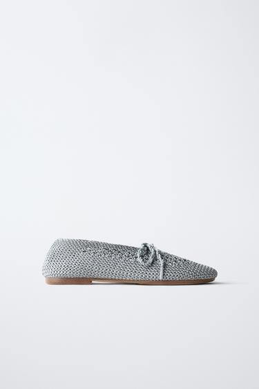 CROCHET BALLET FLATS WITH LACES AND BOW - Blue by Zara - Image 0