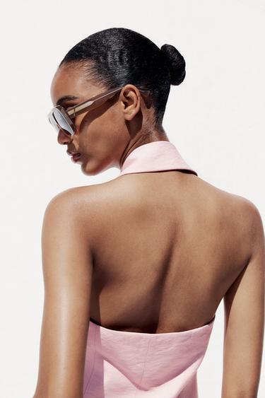Zara HALTER NECK DOUBLE BREASTED VEST - Pastel pink