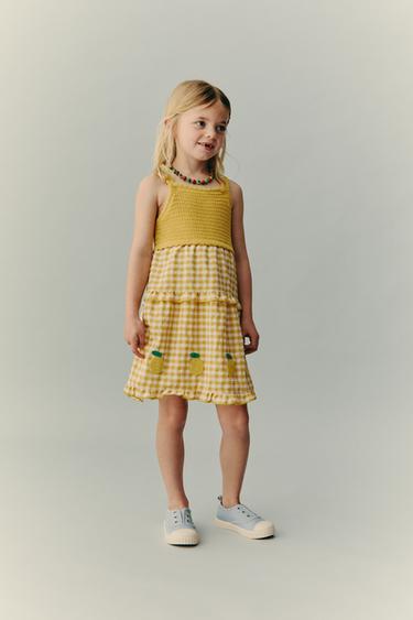 GINGHAM CHECK KNIT DRESS WITH LEMONS CASA LAWA X ZARA KIDS - Yellow by Zara