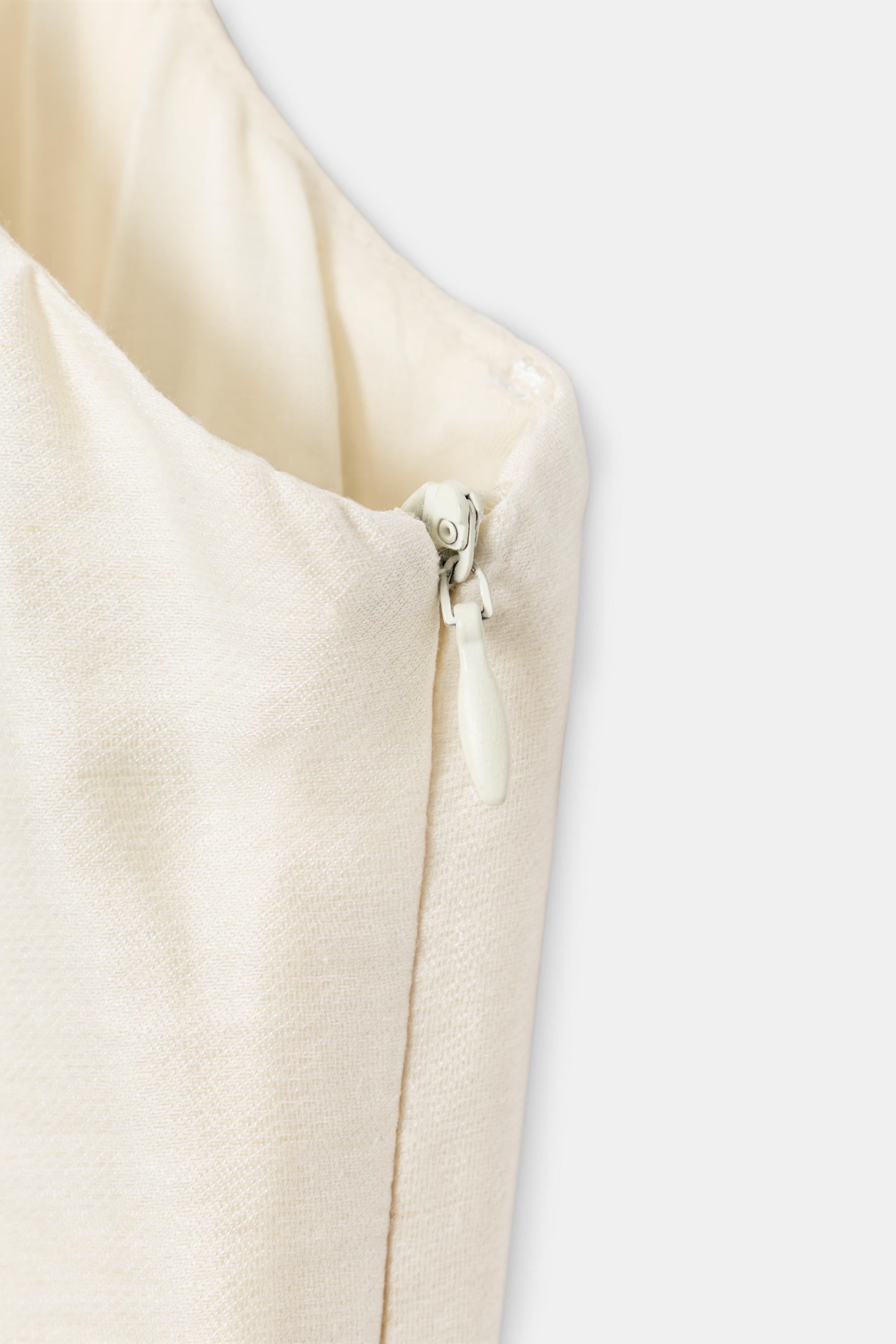 LINEN MIDI DRESS WITH CONTRAST STITCHING AND BELT
