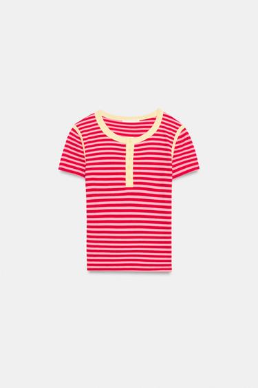 STRIPED RIB T-SHIRT - Pink by Zara