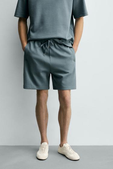 INTERLOCK RELAXED FIT JOGGER BERMUDA SHORTS - Duck blue by Zara