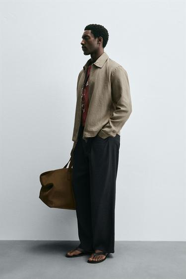 100% LINEN OVERSHIRT - Dark beige by Zara - Image 3
